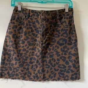 Leopard print jean mini skirt